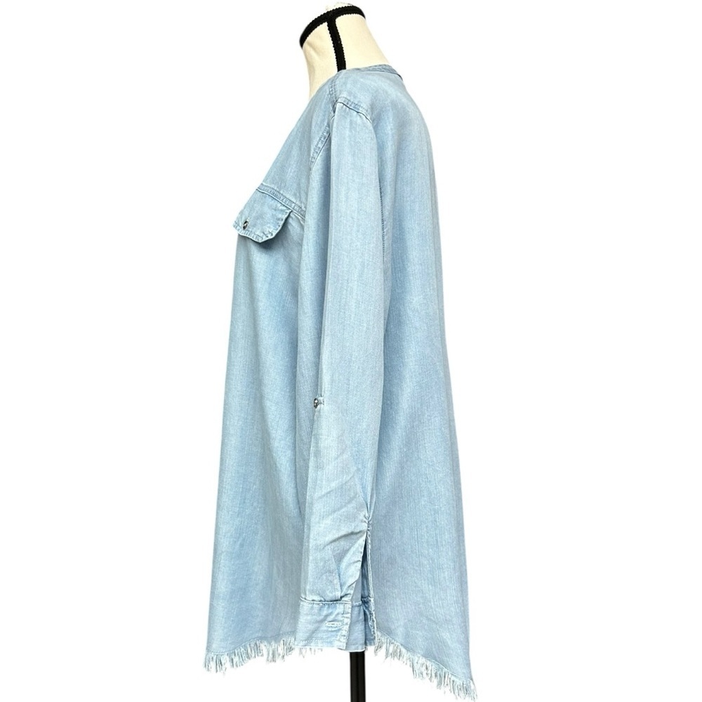 Hester & Orchard Light Wash Chambray Tunic Dress Frayed Hem Size L - Picture 4 of 12